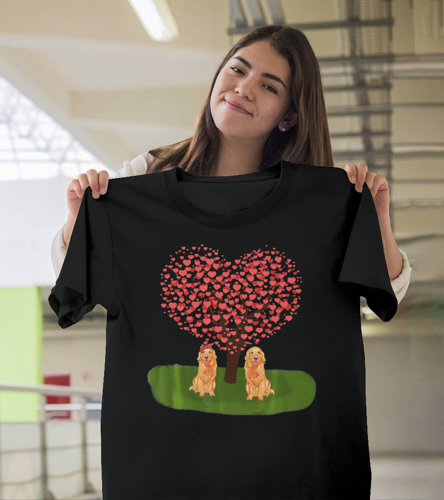 Valentine Heart Tree With Golden Retriever Duo T-Shirt