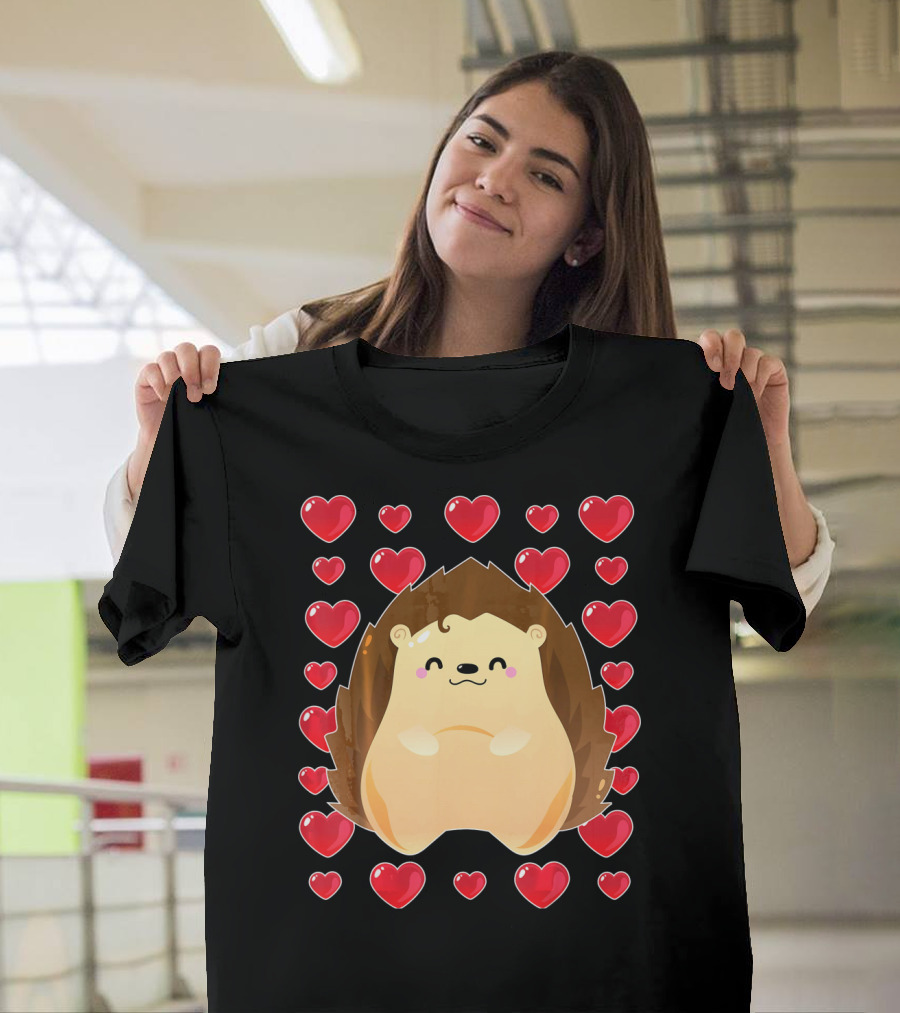 Hedgehog Surrounded By Hearts For Valentines Day T-Shirt
