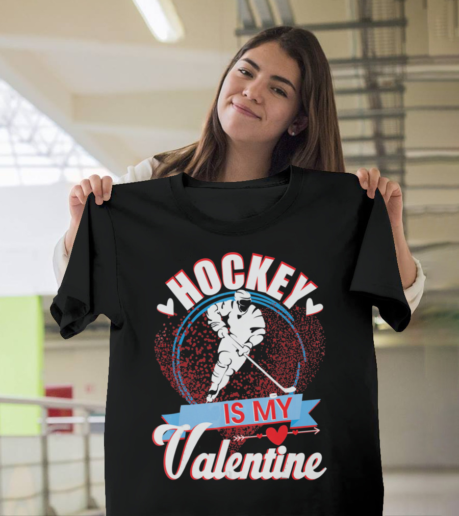 Hockey Is My Valentine with Hearts and Skater T-Shirt
