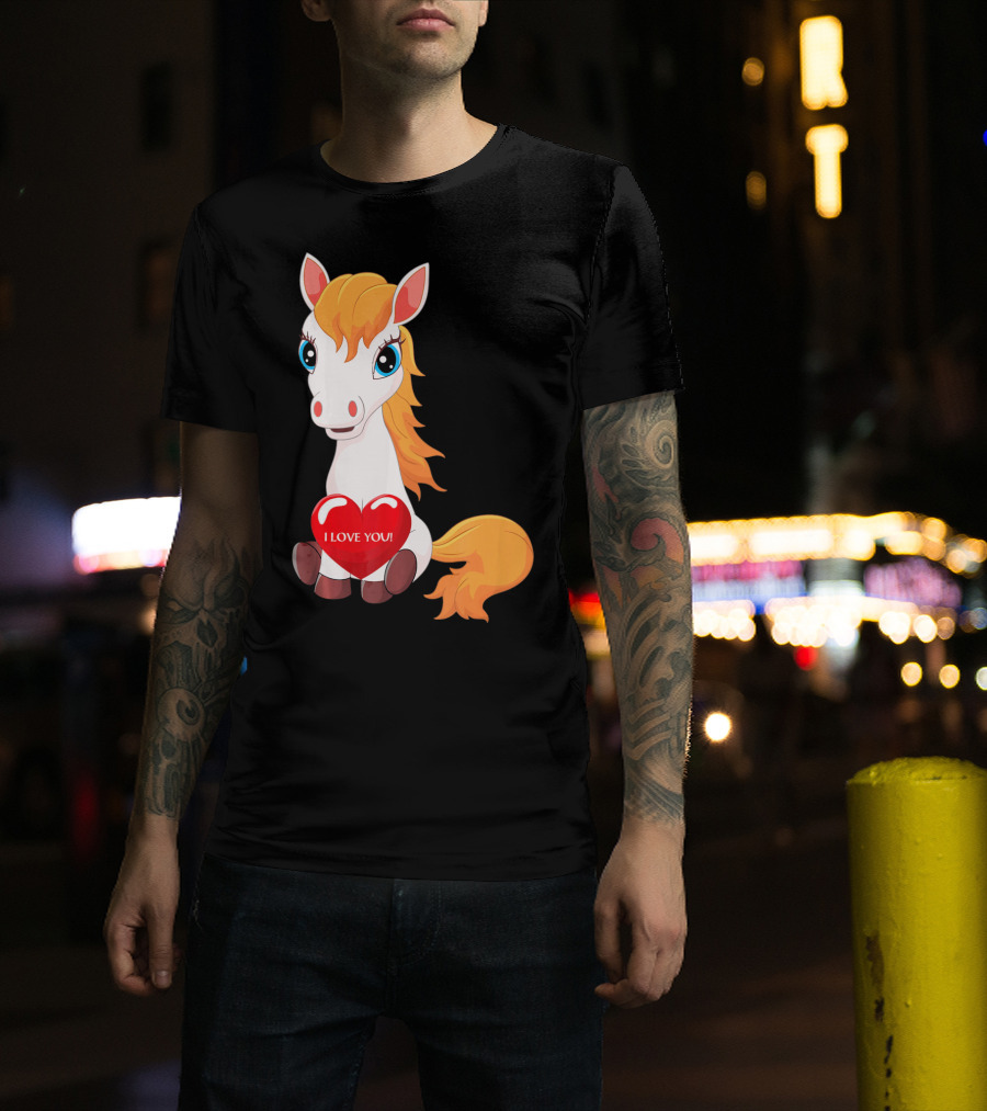 Horse With Heart Saying I Love You Valentine T-Shirt
