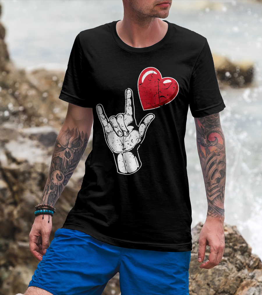 I Love You Hand Sign Red Heart Valentine's Day T-Shirt