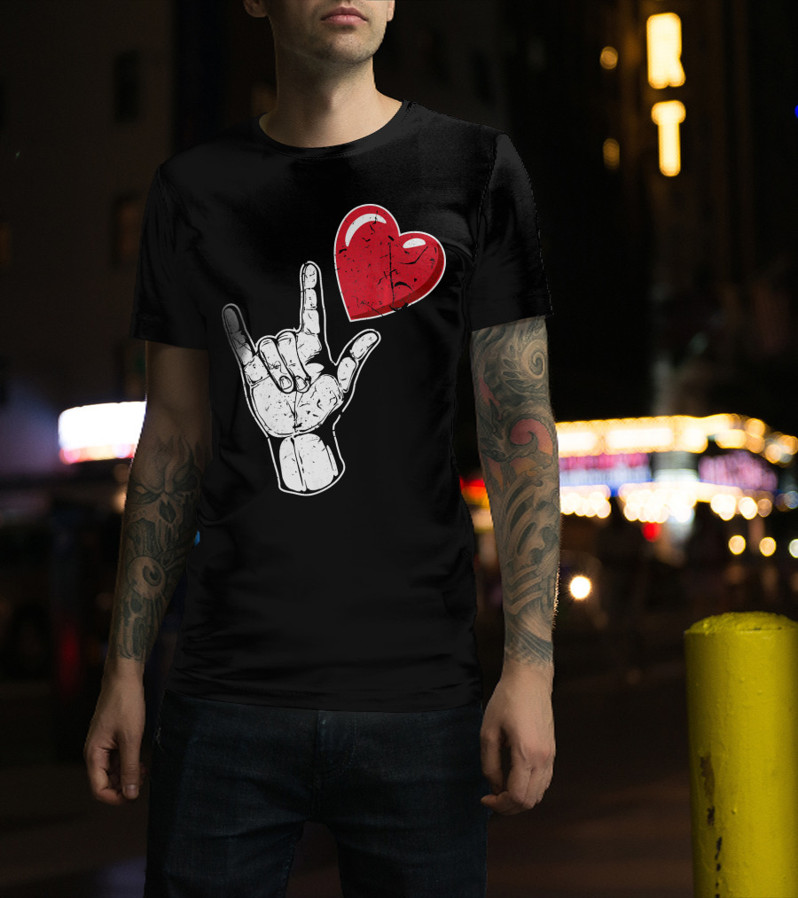 I Love You Hand Sign Red Heart Valentine's Day T-Shirt
