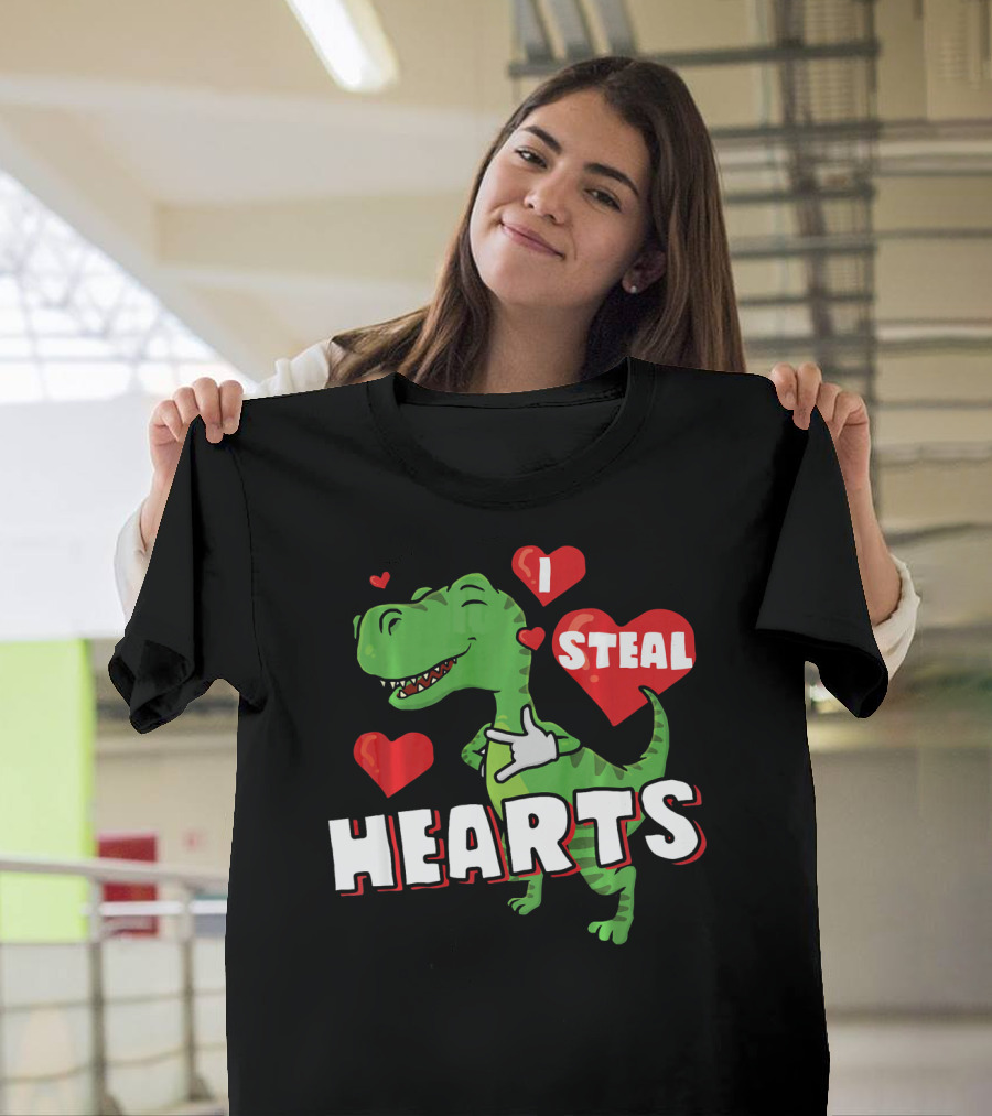 I Steal Hearts Dinosaur Valentine's Day T-Shirt