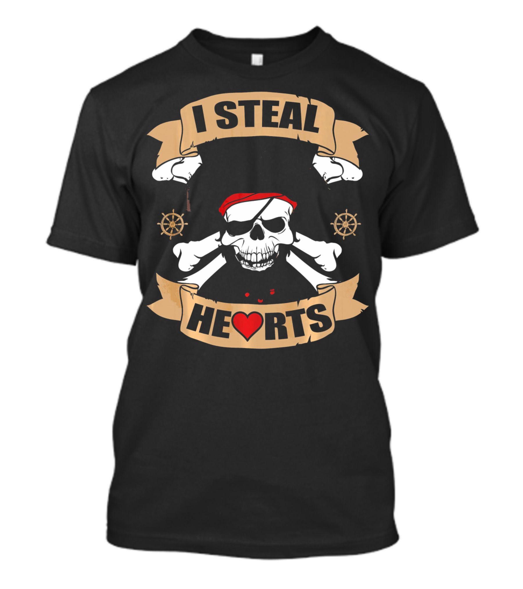 I Steal Hearts Funny Pirate Valentines Skull Bandana Steering Wheel T-Shirt