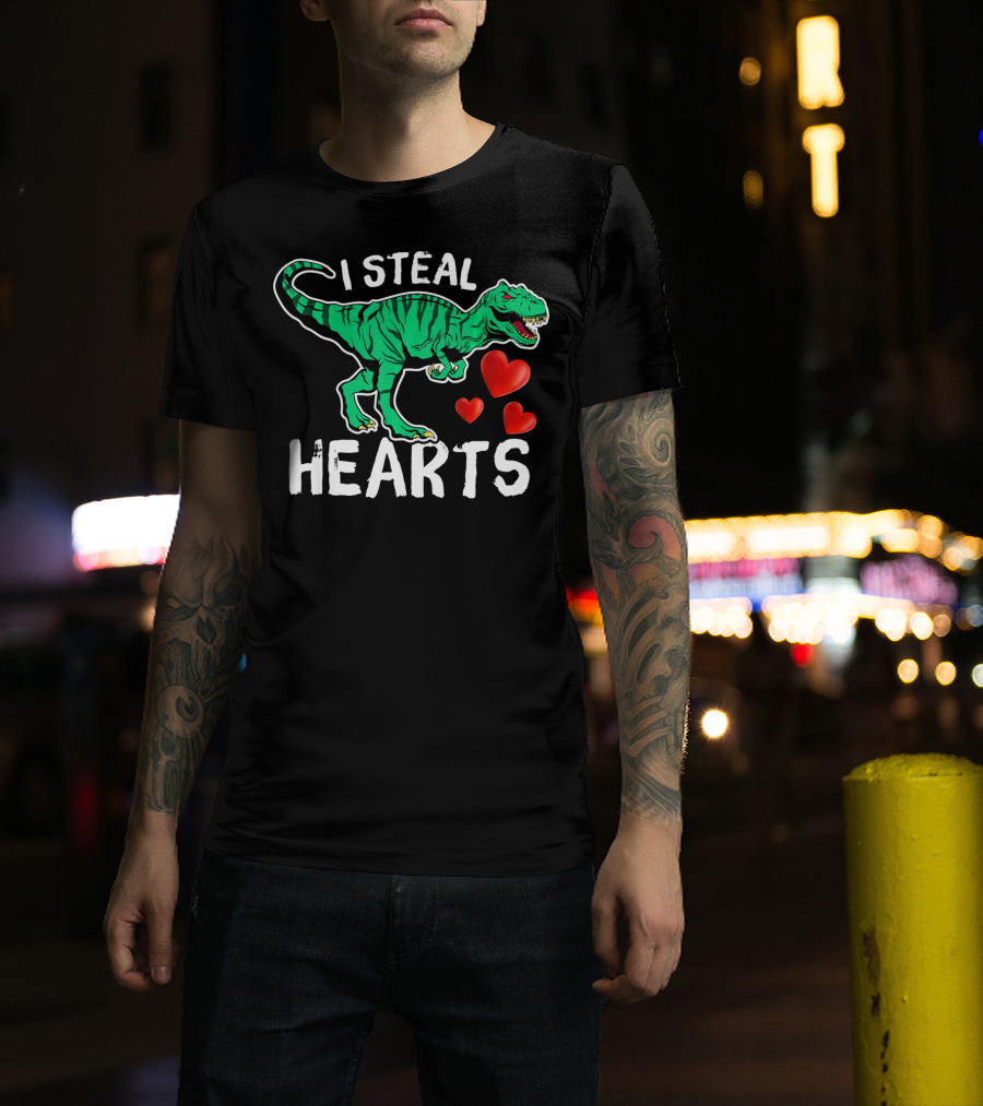 I Steal Hearts Dinosaur Valentine Day T-Rex And Hearts T-Shirt