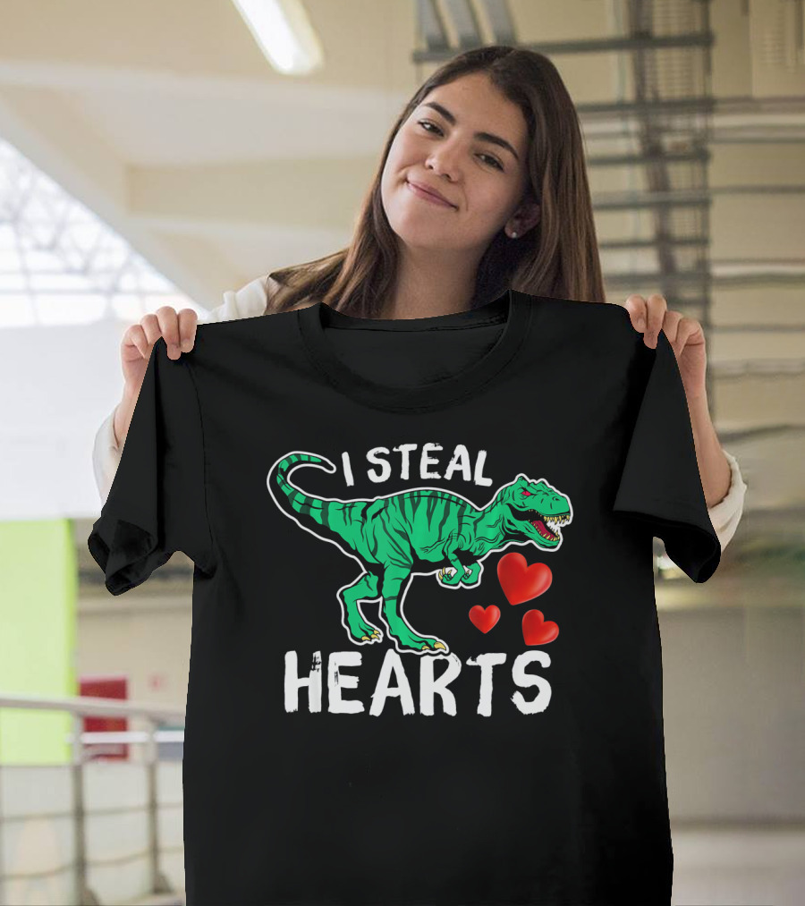 I Steal Hearts Dinosaur Valentine Day T-Rex And Hearts T-Shirt