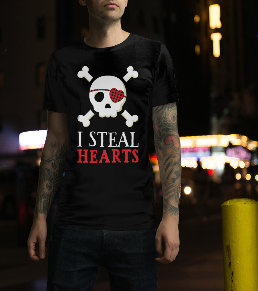 I Steal Hearts Skull Crossbones Eye Patch T-Shirt