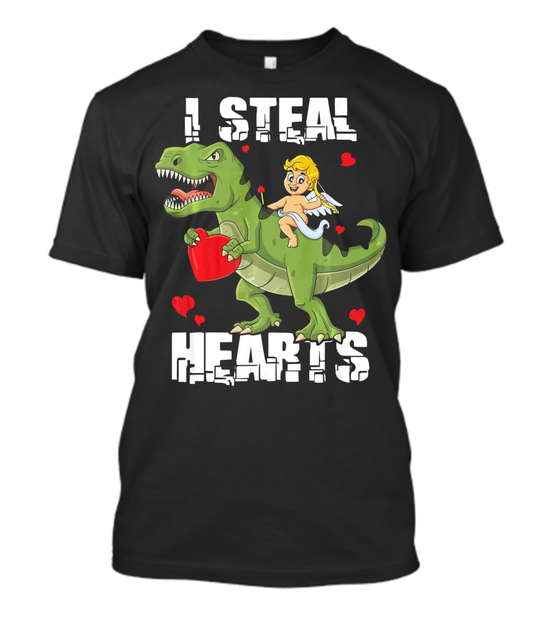 I Steal Hearts Dinosaur With Cupid And Valentines Hearts T-Shirt