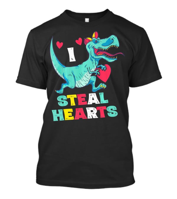 I Steal Hearts Valentine Dinosaur With Red Heart And Cute Hearts T-Shirt