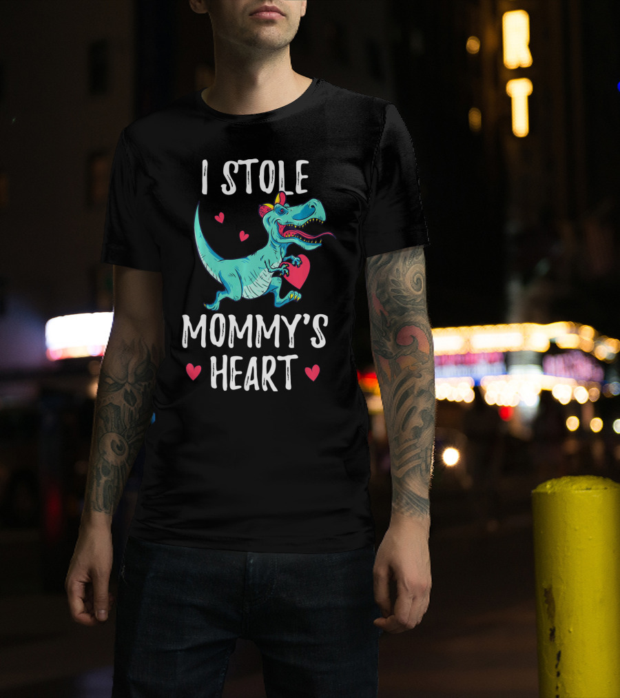 I Stole Mommy's Heart Valentine's Day Dino With Hearts T-Shirt