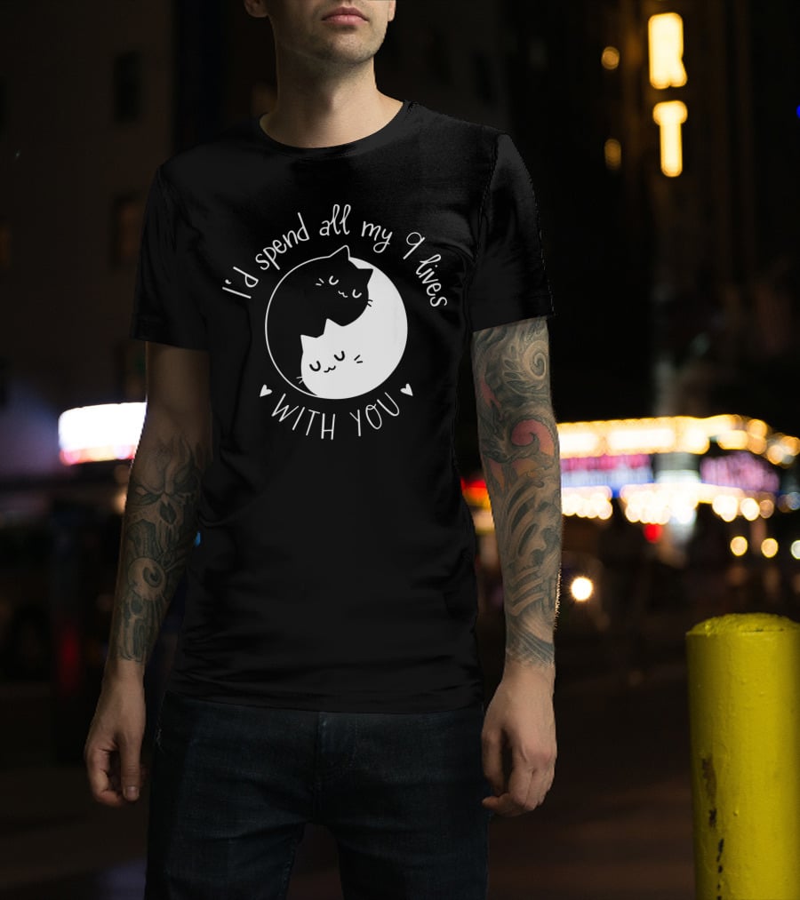 I'd Spend All My 9 Lives With You Cute Cat Circle Valentine's Day T-Shirt