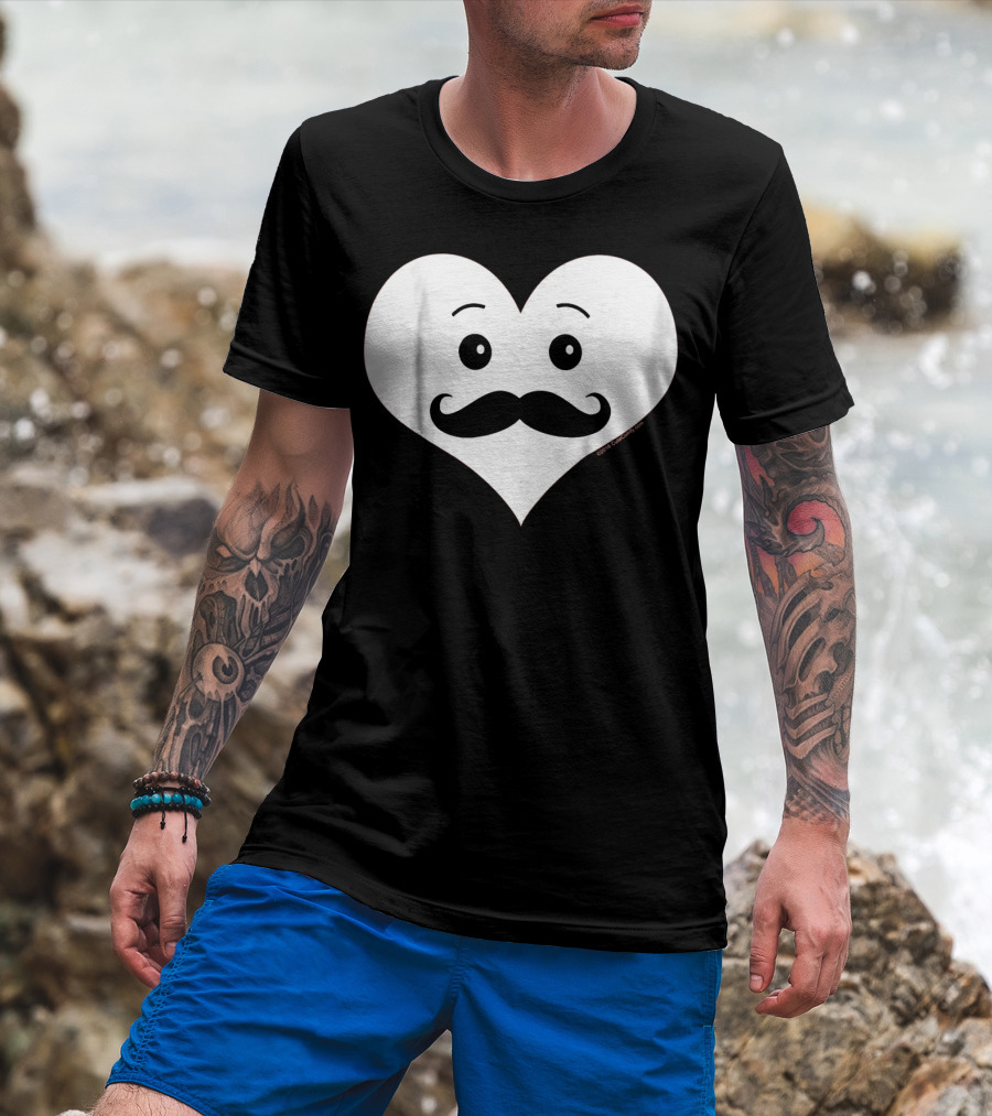Kids Cute Smiley Heart Mustache Valentine T-Shirt