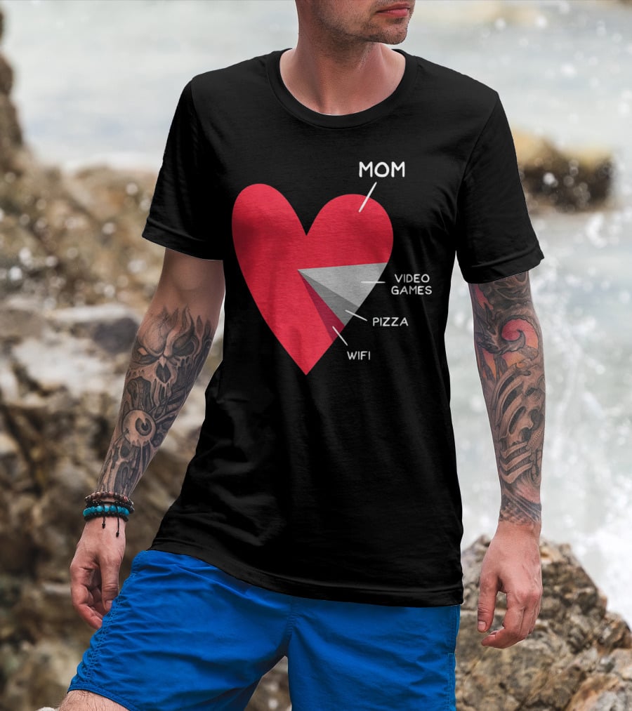 Mom Heart Video Games Pizza Wifi Pie Chart T-Shirt