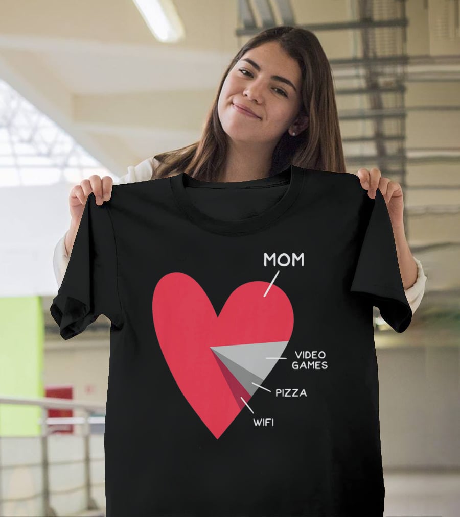 Mom Heart Video Games Pizza Wifi Pie Chart T-Shirt