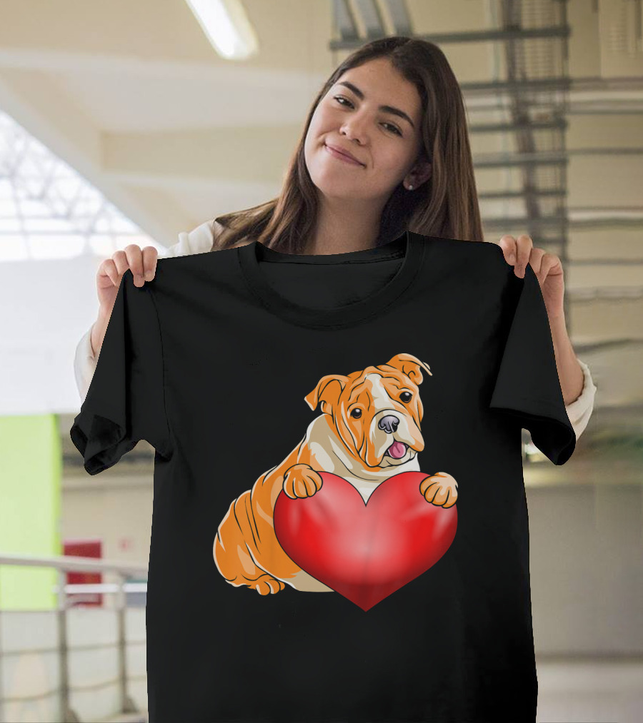 Kids Valentines Day Bulldog Heart Dog T-Shirt
