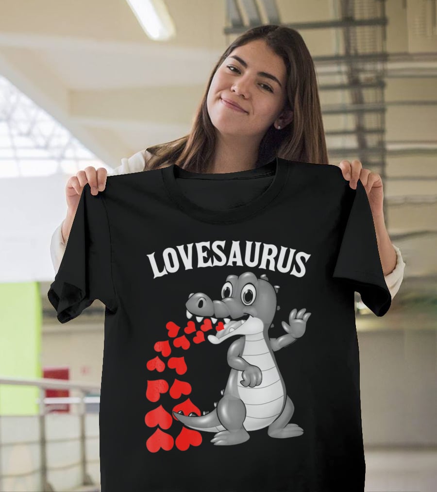 LOVESAURUS Kids Valentines Day Dinosaur Hearts T-Shirt