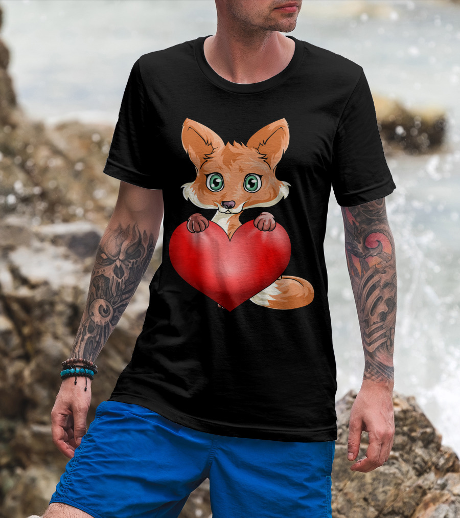 Cute Valentine's Day Fox Holding Heart T-Shirt