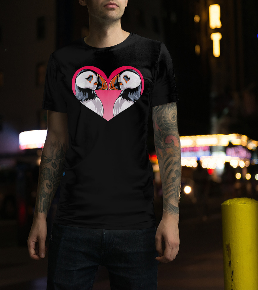 Valentines Day Puffin Heart Kids T-Shirt