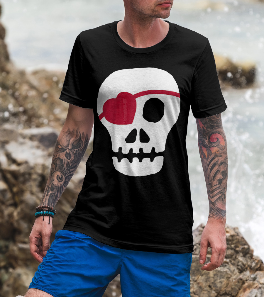 Kids Valentines Day Skull With Heart Eyepatch T-Shirt