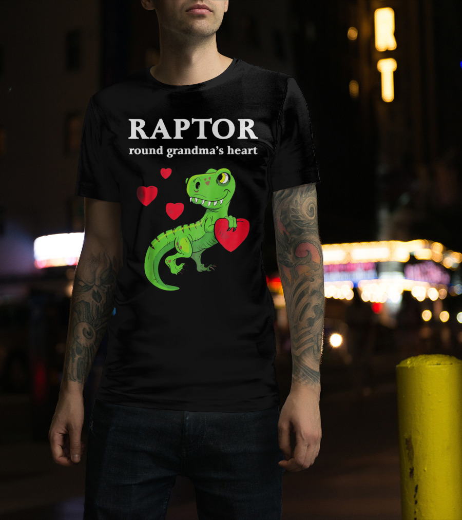Raptor Round Grandma's Heart Valentines Rex Dinosaur T-Shirt
