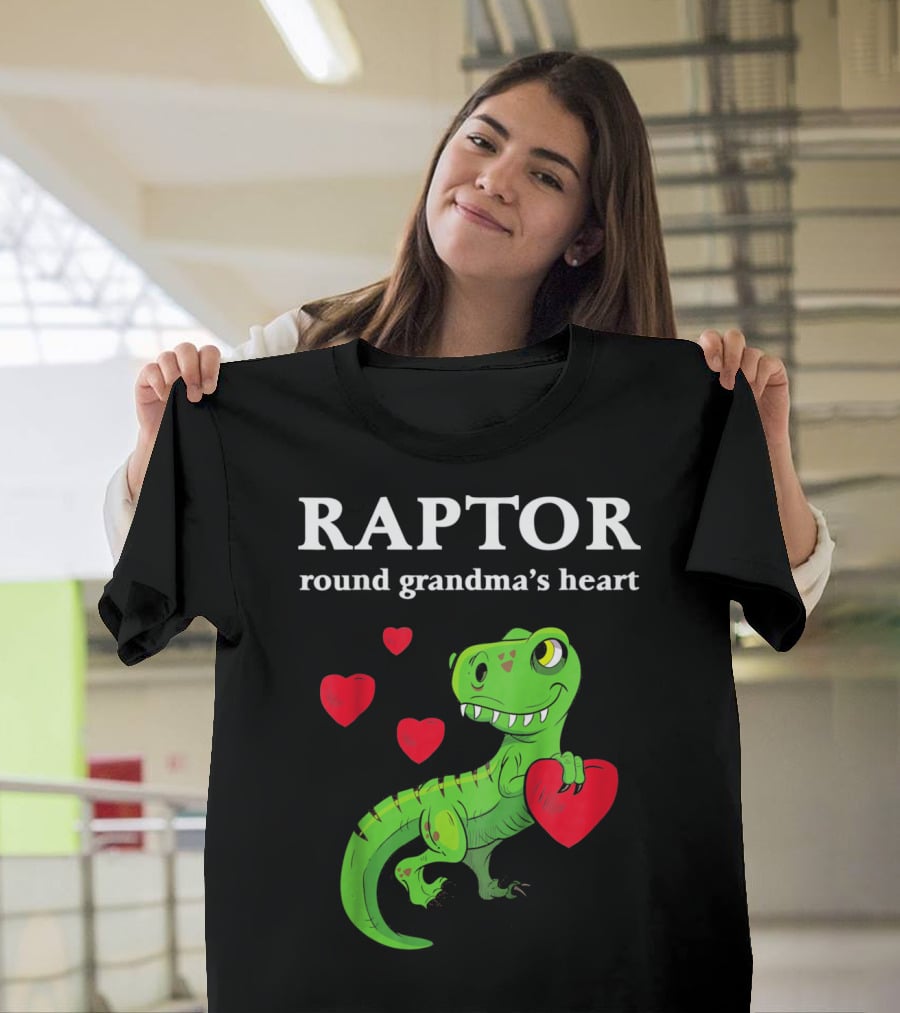 Raptor Round Grandma's Heart Valentines Rex Dinosaur T-Shirt