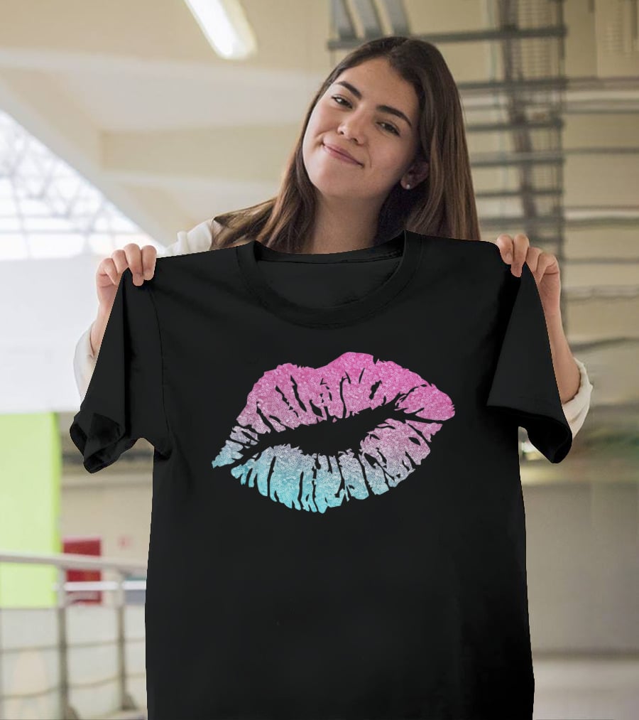 Kiss Lips Pink Blue Valentine Love T-Shirt
