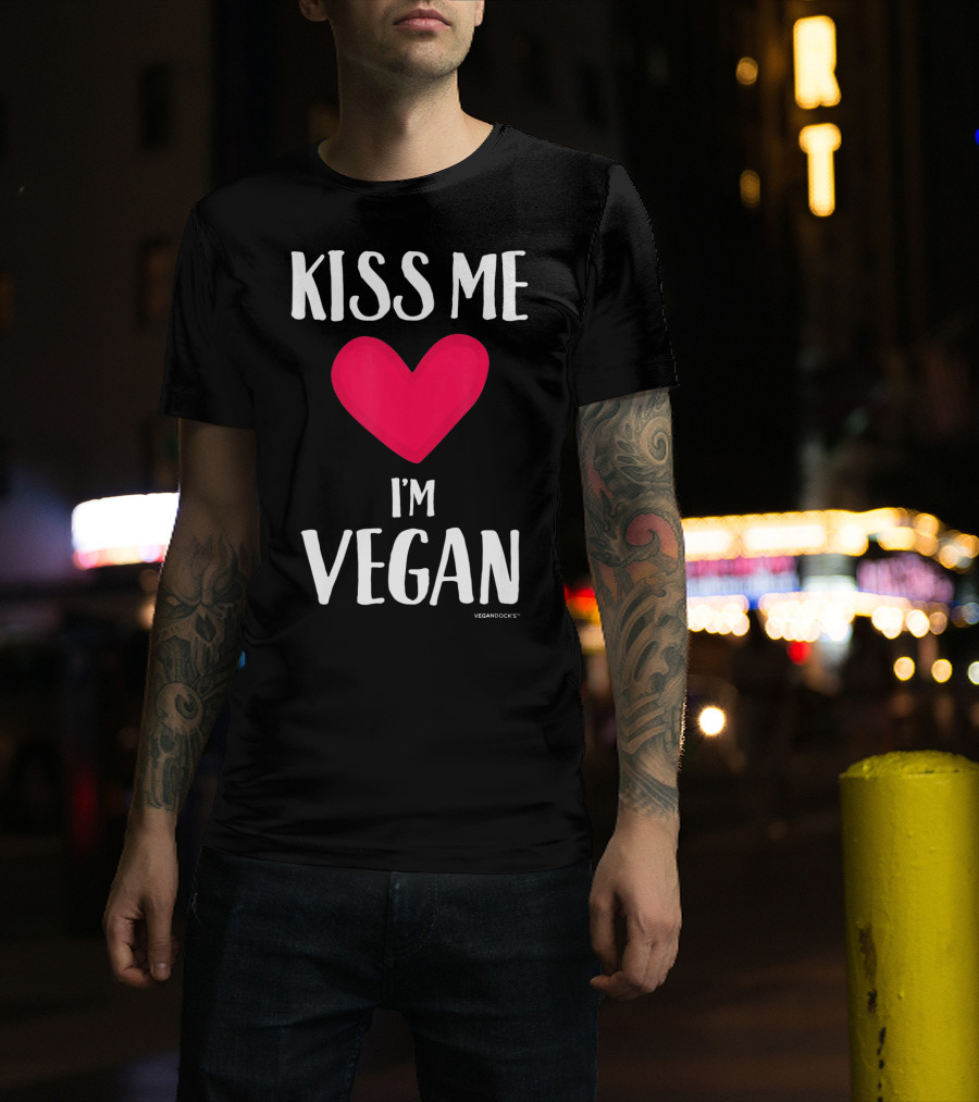 Kiss Me I'm Vegan Heart Valentine's Day Vegandocks T-Shirt