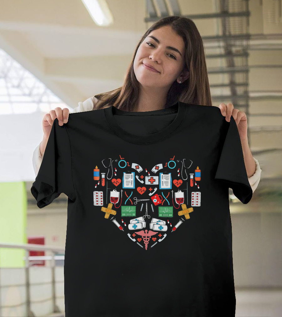Nurse Heart Valentine's Day Medical Symbols T-Shirt