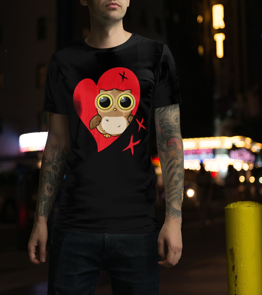 Valentine Day Red Heart Owl With Big Eyes T-Shirt