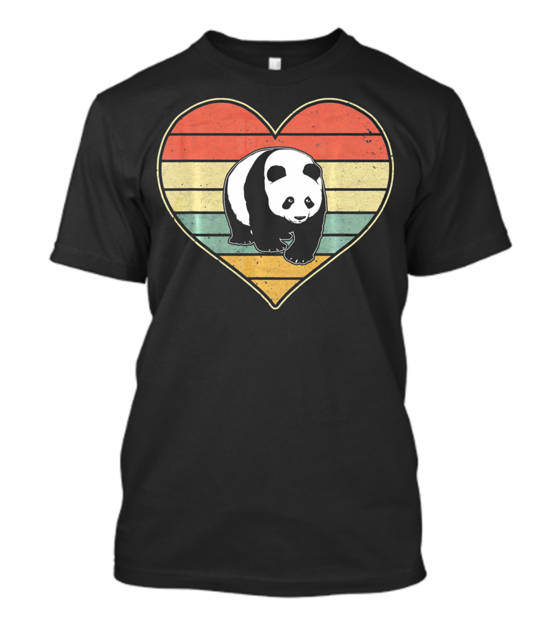 Panda Bear Vintage Heart Retro Stripes T-Shirt