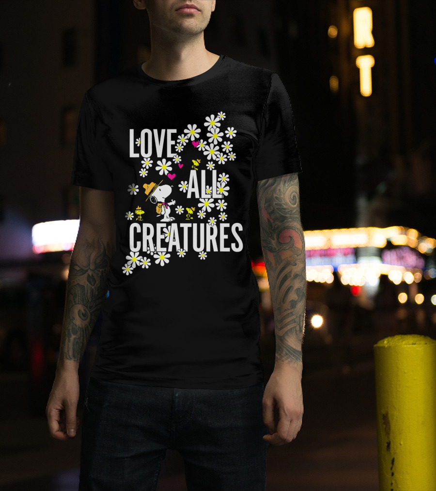 Peanuts Love All Creatures Valentine Snoopy With Flowers T-Shirt