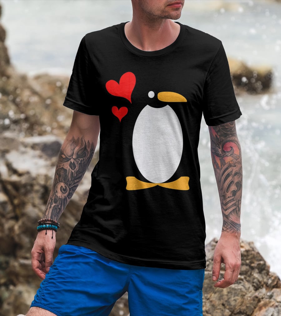 Penguin With Red Hearts T-Shirt