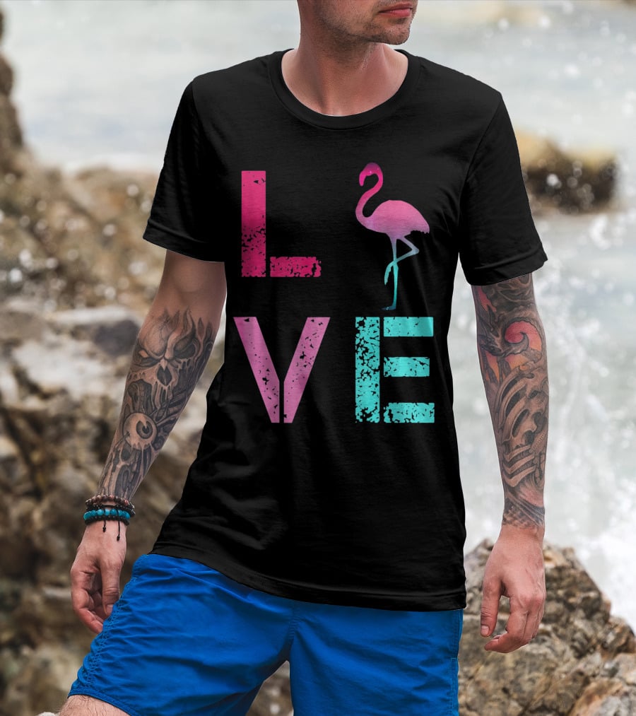LOVE Pink Flamingos Valentine T-Shirt