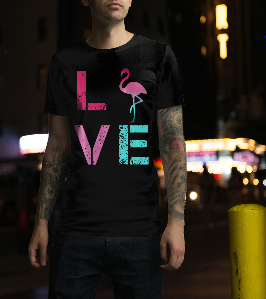 LOVE Pink Flamingos Valentine T-Shirt