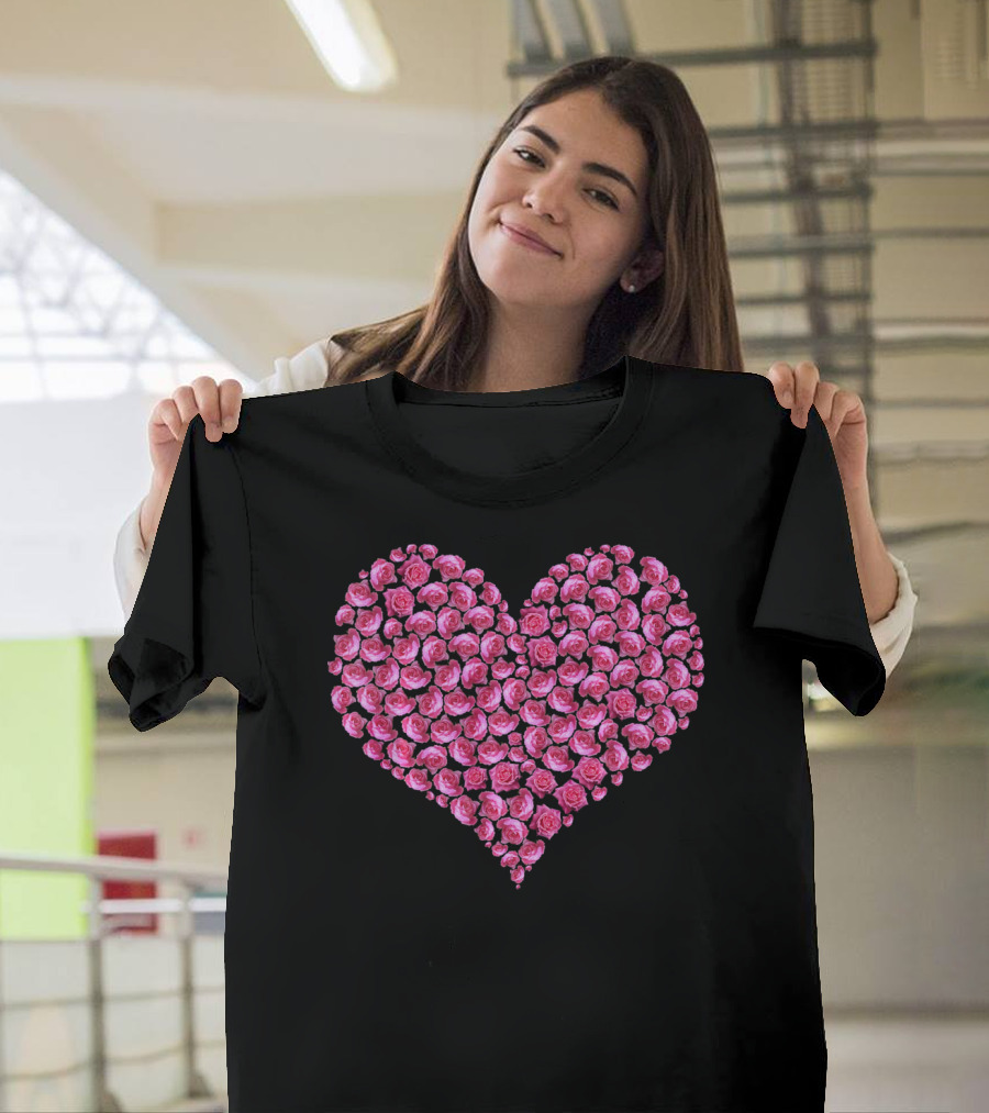 Pink Rose Flower Heart For Roses Lover T-Shirt
