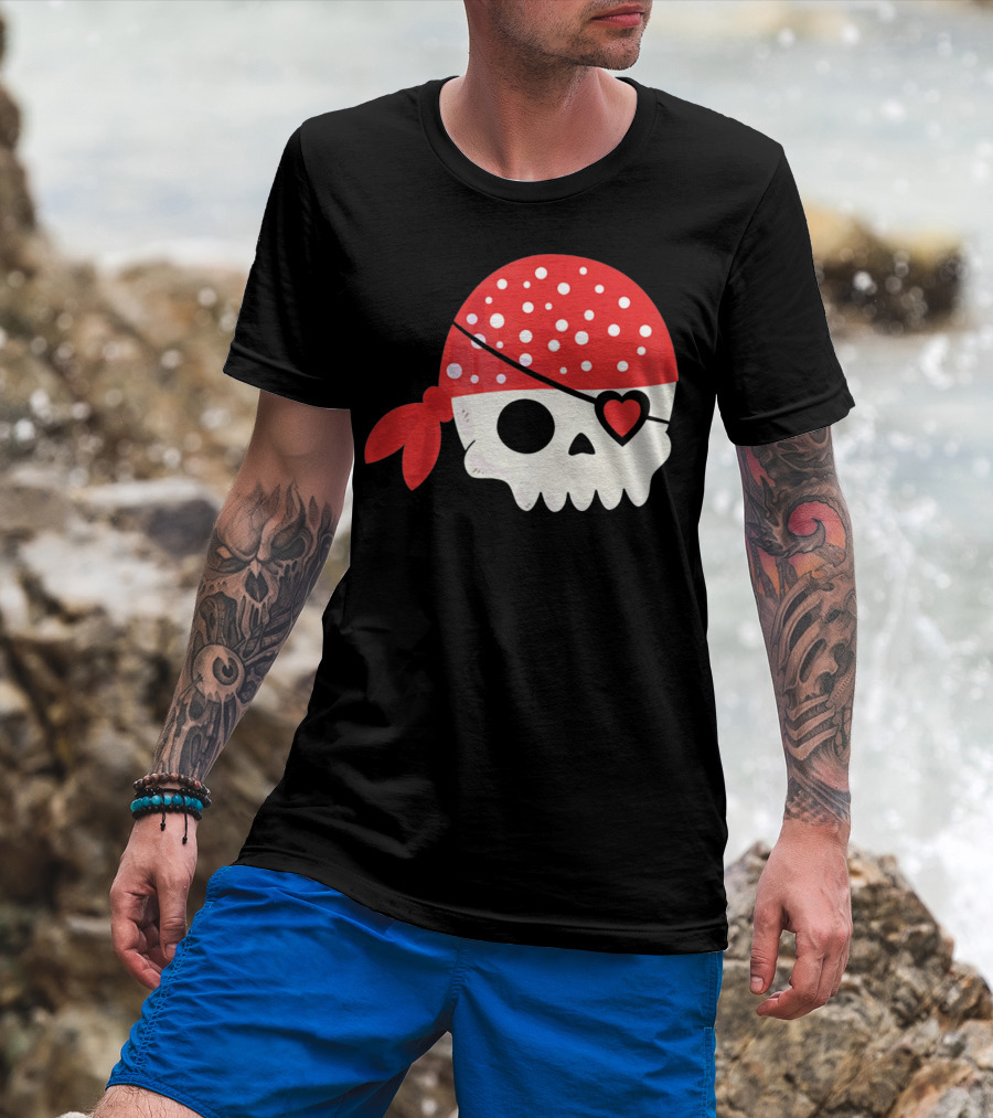 Pirate Skull With Heart Eyepatch I Steal Hearts Valentines T-Shirt