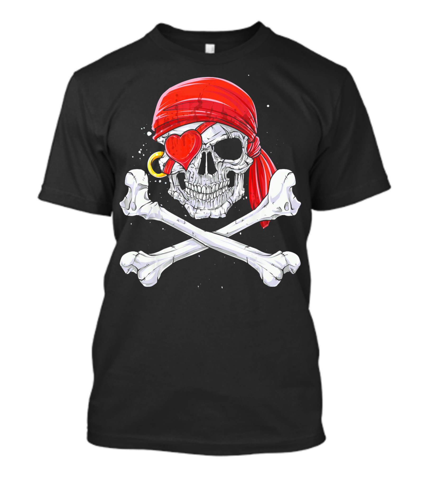 Valentine Pirate Skull With Heart Eye Patch And Crossbones T-Shirt