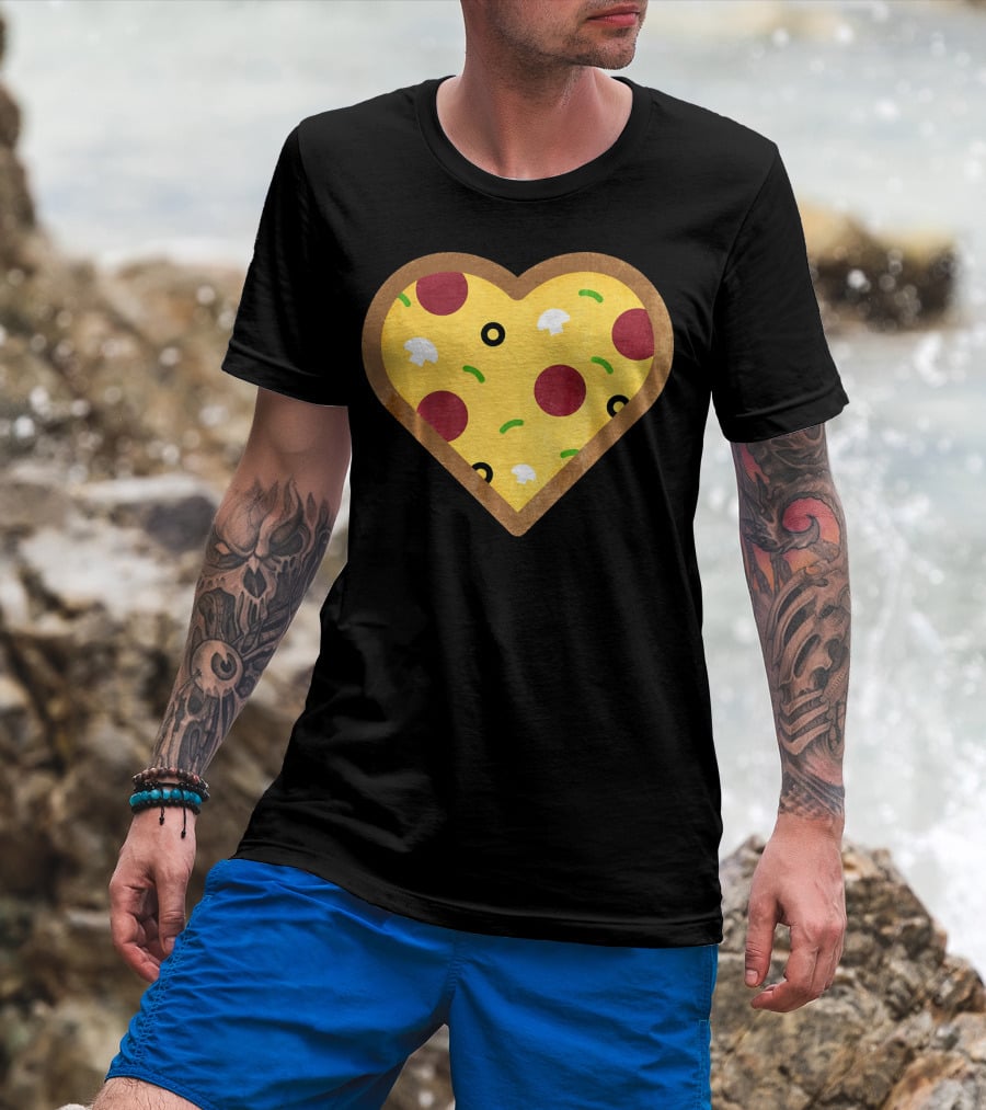 Pizza Heart Toppings Punny Pepperoni Olive Mushroom T-Shirt