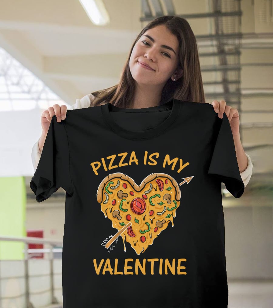 Pizza Is My Valentine Heart-Shaped Cheese Arrow Valentine's Day T-Shirt