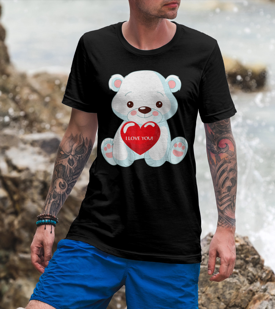 Polar Bear Holding Heart I Love You T-Shirt