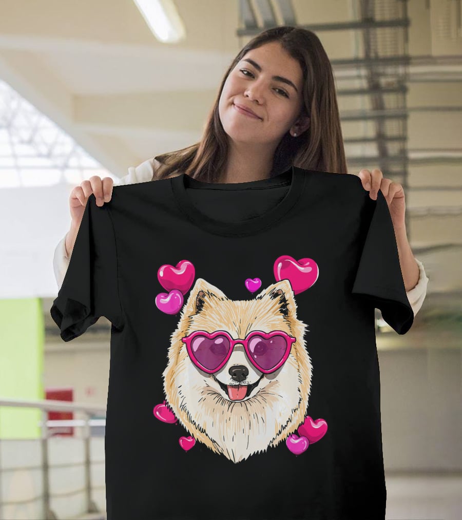 Pomeranian Valentines Day Heart Sunglasses Love Dog T-Shirt