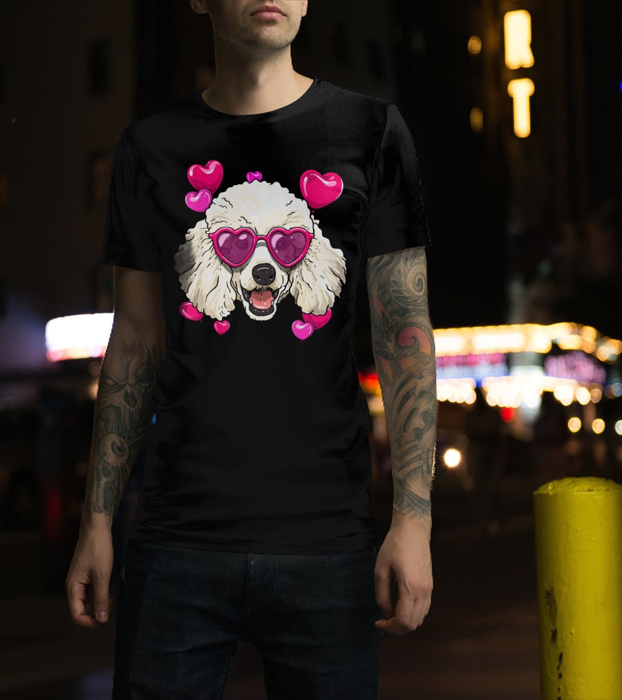 Poodle Valentines Day Heart Glasses Cute Dog T-Shirt