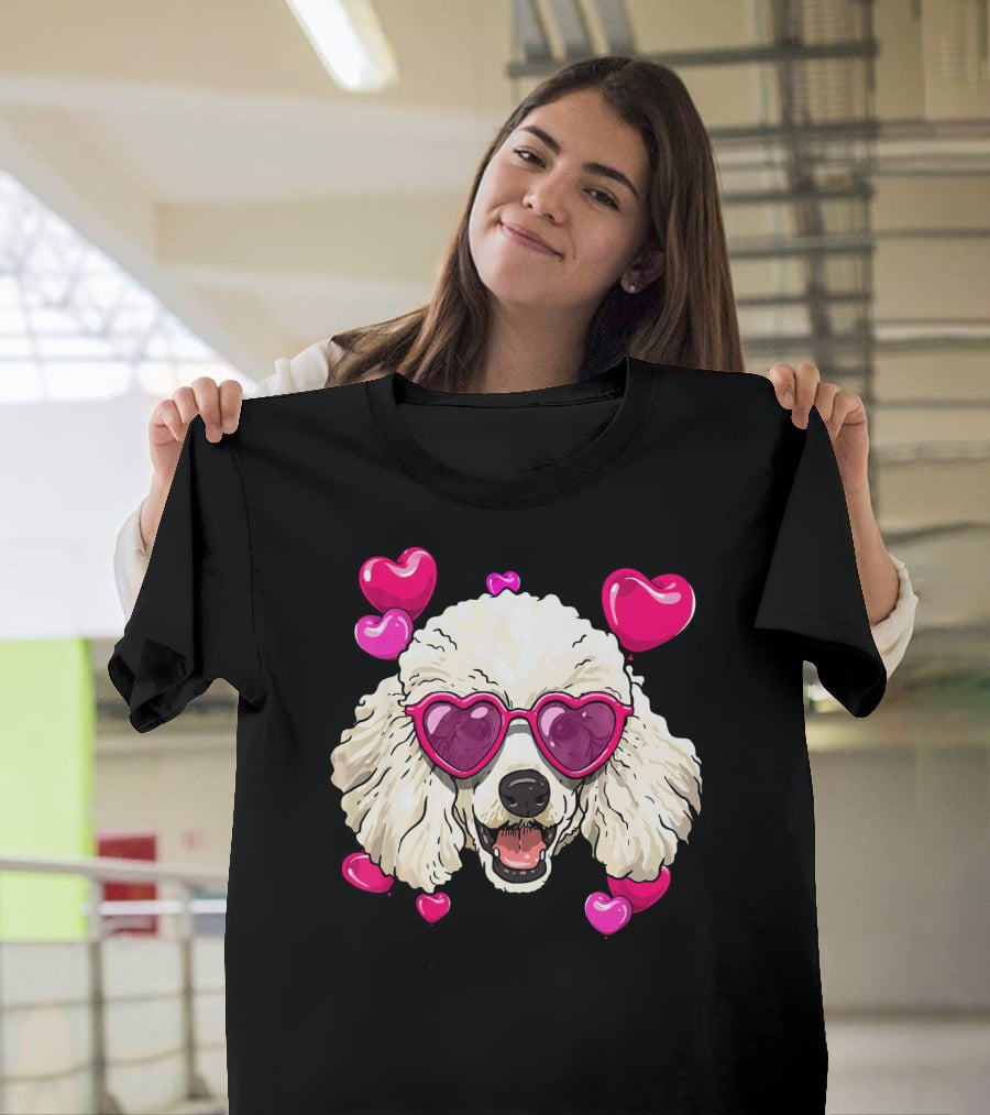 Poodle Valentines Day Heart Glasses Cute Dog T-Shirt
