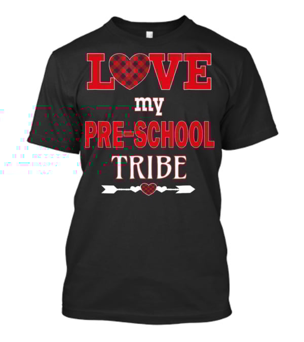 LOVE My Preschool Tribe Buffalo Plaid Heart Arrow T-Shirt
