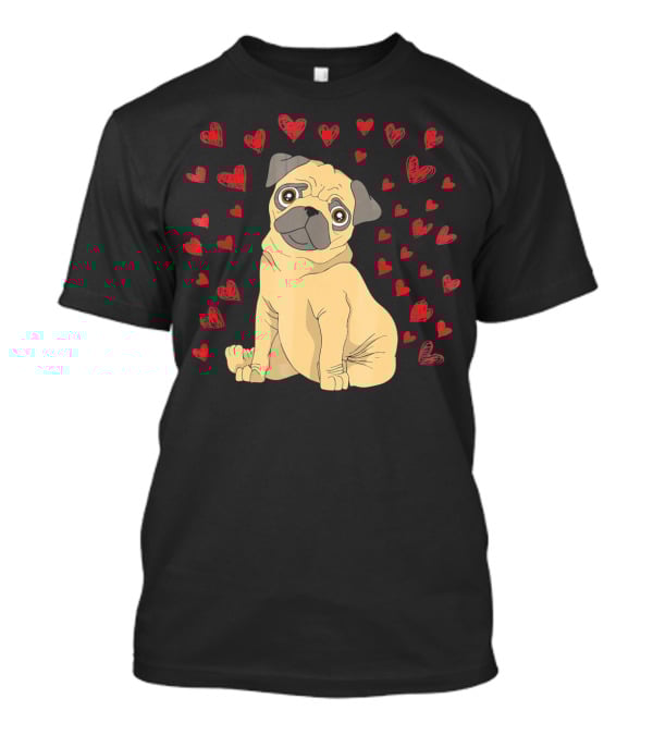 Pug Dog Lover Puppy Surrounded By Red Hearts T-Shirt