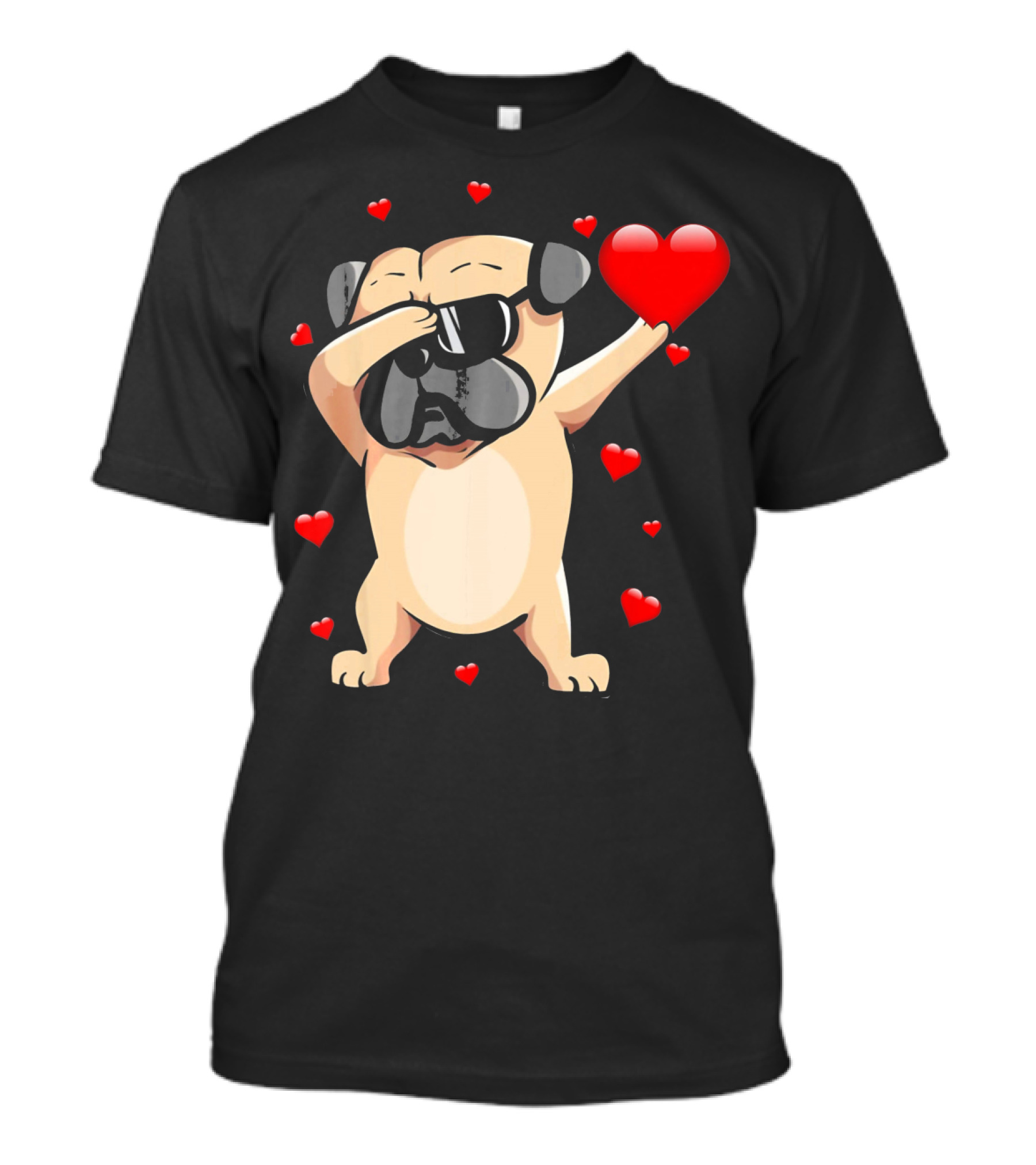 Pug Valentines Day Dabbing Love Dog With Hearts T-Shirt