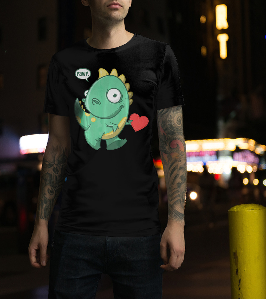 RAWR Dinosaur Holding Heart Valentines Day T-Shirt