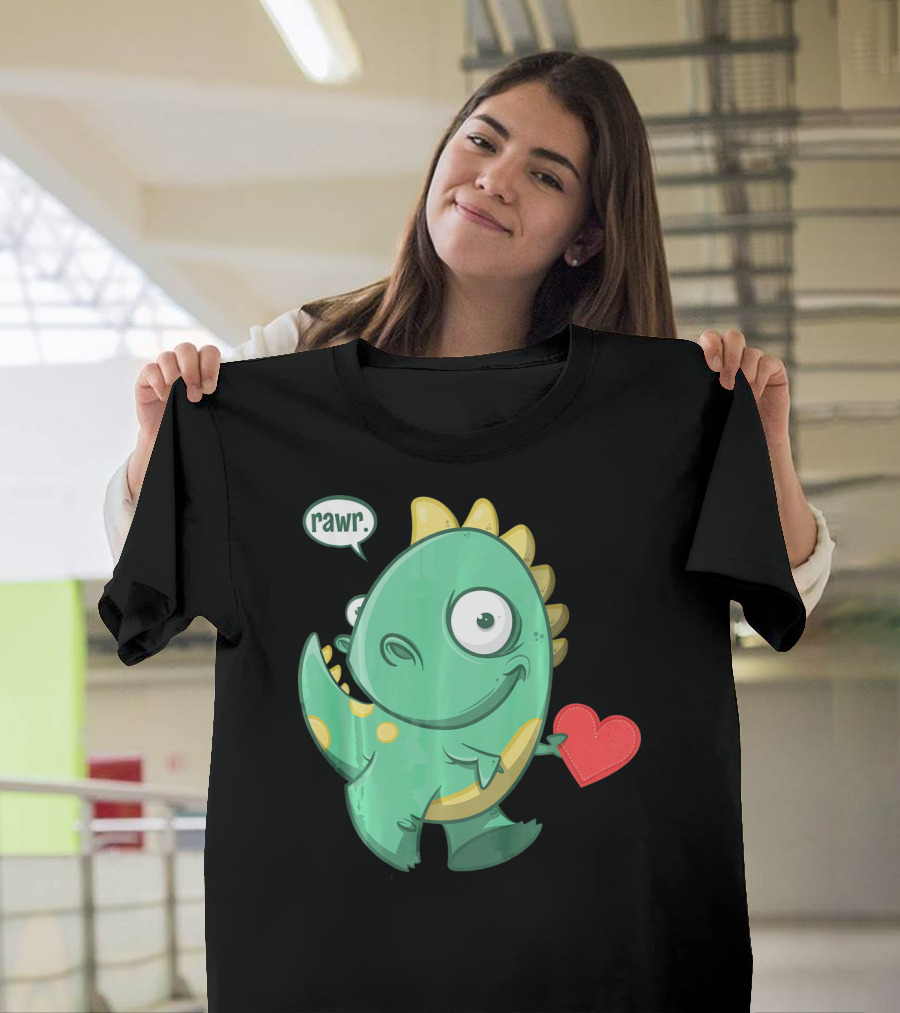 RAWR Dinosaur Holding Heart Valentines Day T-Shirt