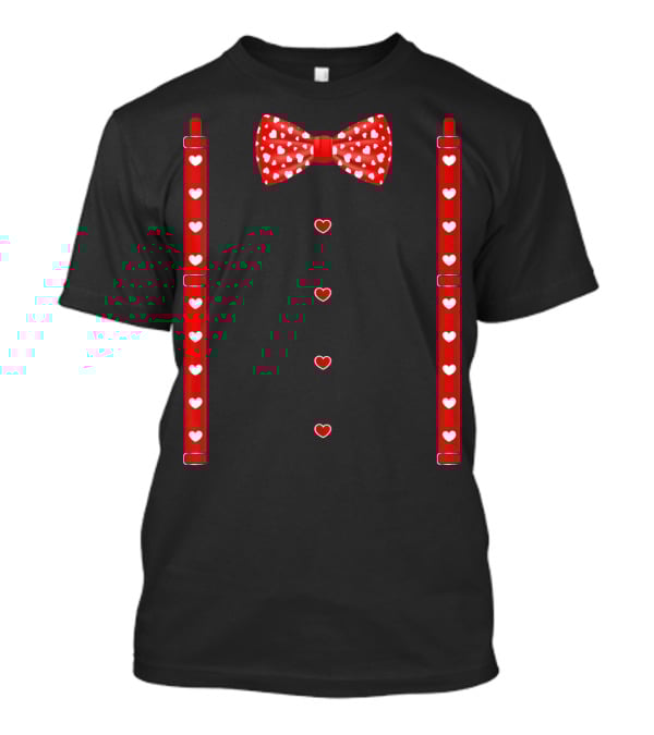 Red Hearts Bow Tie And Suspenders Valentine T-Shirt