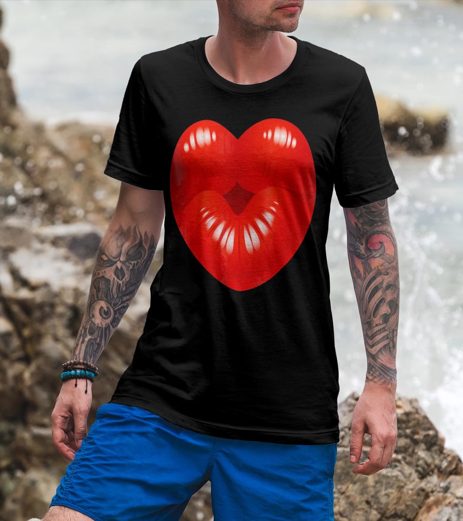 Red Lips Heart Kiss Kisses Valentine T-Shirt